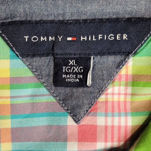 Tommy Hilfiger Top Womens XL MultiPlaid Roll Tab Sleeve Button Up Shirt Classic - Picture 8 of 11
